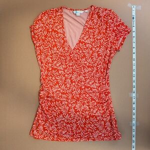 Floral V-Neck Red Top